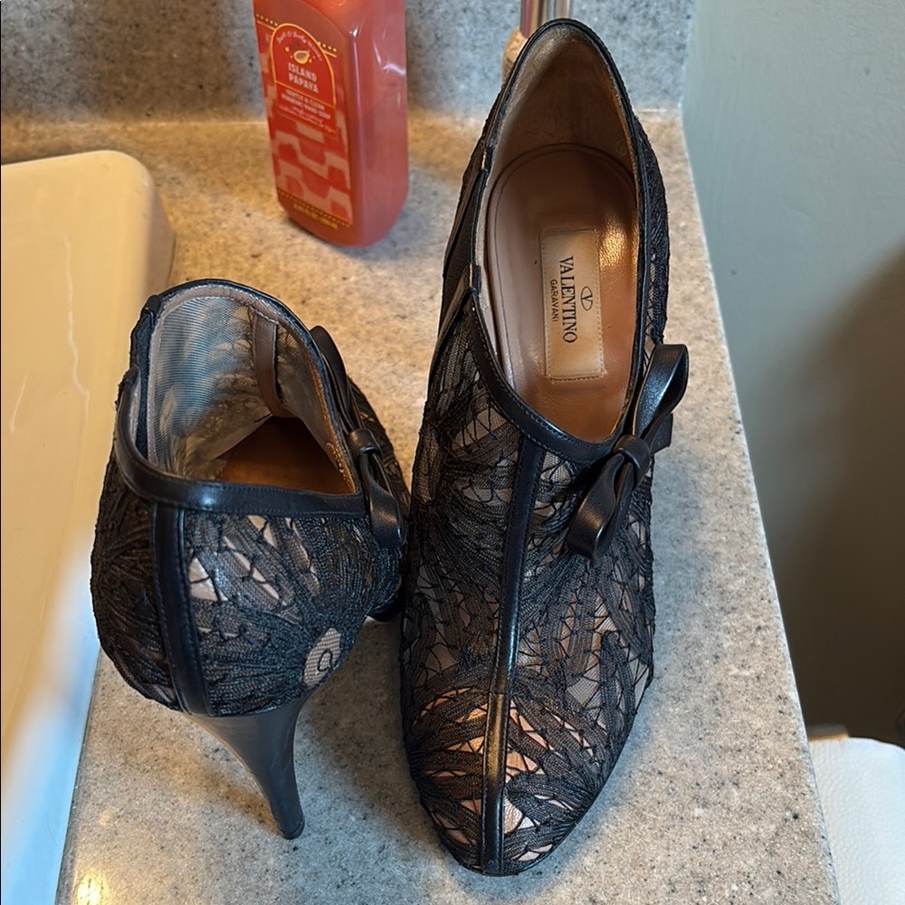 Valentino Black Heeled Boots with Lace Overlay